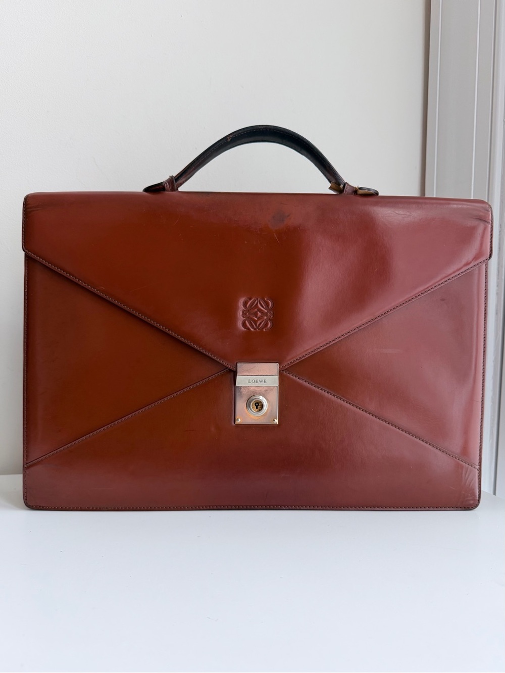 Authentic Loewe Anagram Day Promatico Business Bag Leather Briefcase
